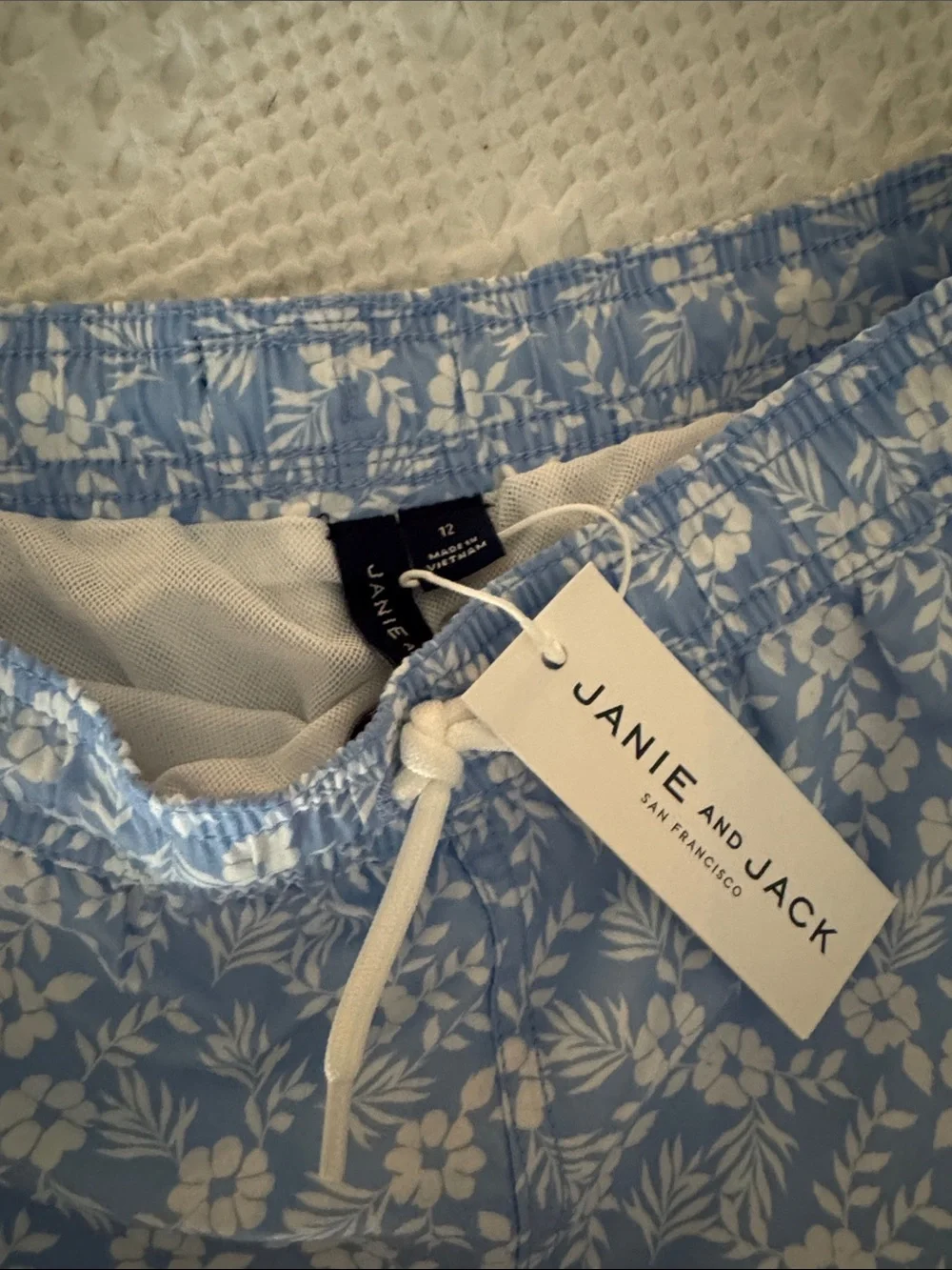 Janie and Jack Light Blue Floral Hybrid Swimming Suit Trunks